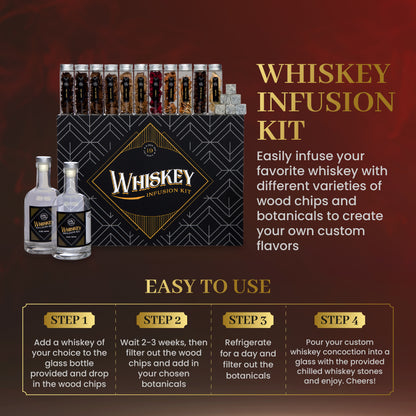 Whiskey Infusion Kit with Wood Chips, Botanicals, & Whiskey Stones