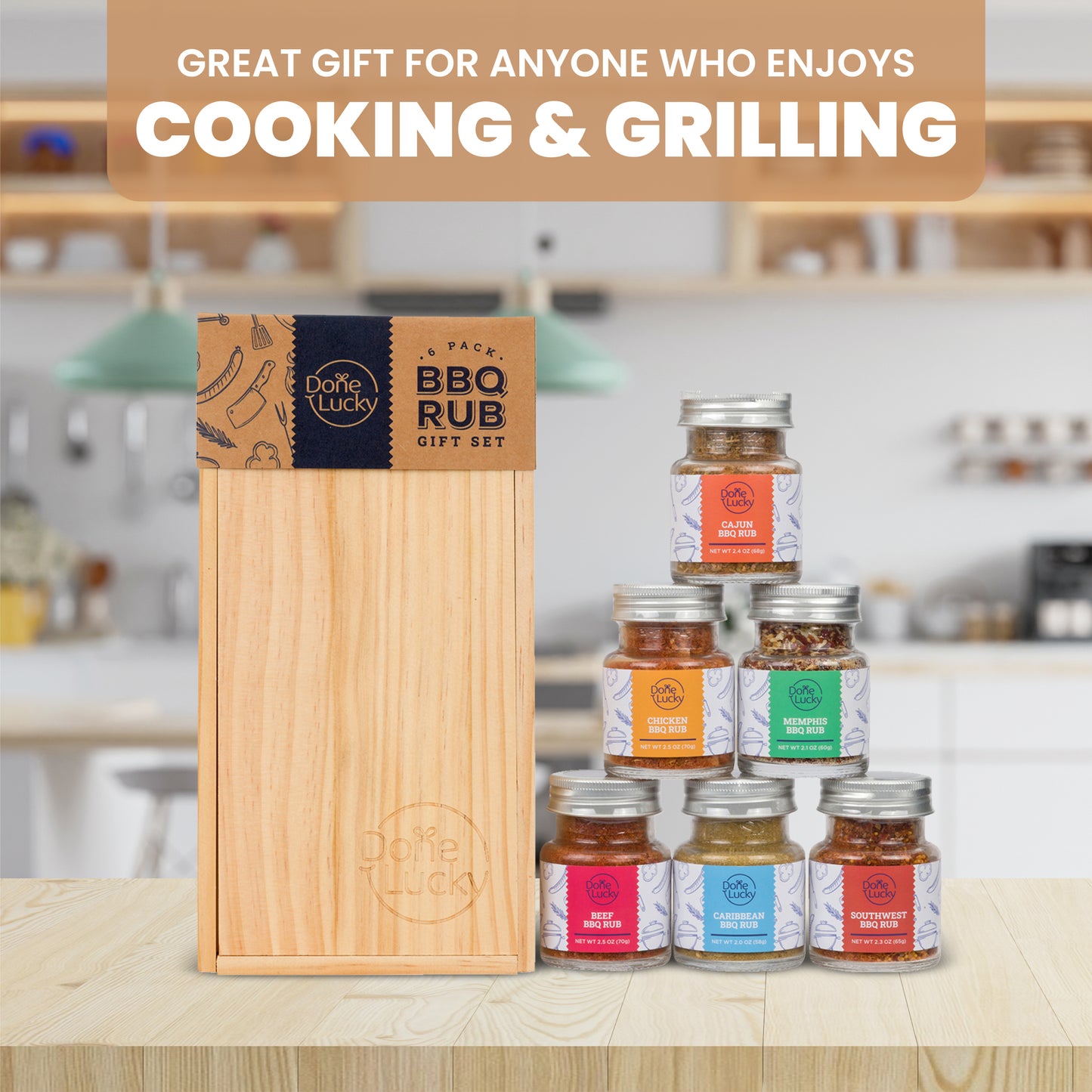 BBQ Rub Gift Set - Spice Gift Set in Premium Wooden Box (Set of 6)