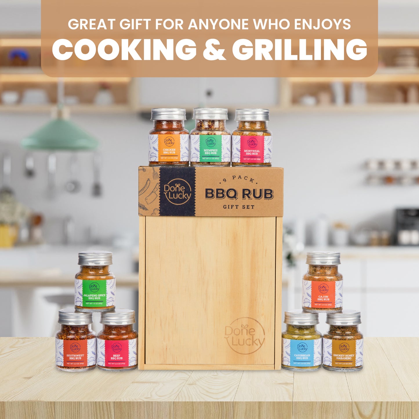 BBQ Rub Gift Set - Spice Gift Set in Premium Wooden Box (Set of 9)